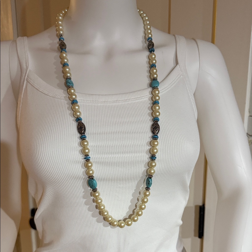 Chaps Pearl And Turquoise Necklace